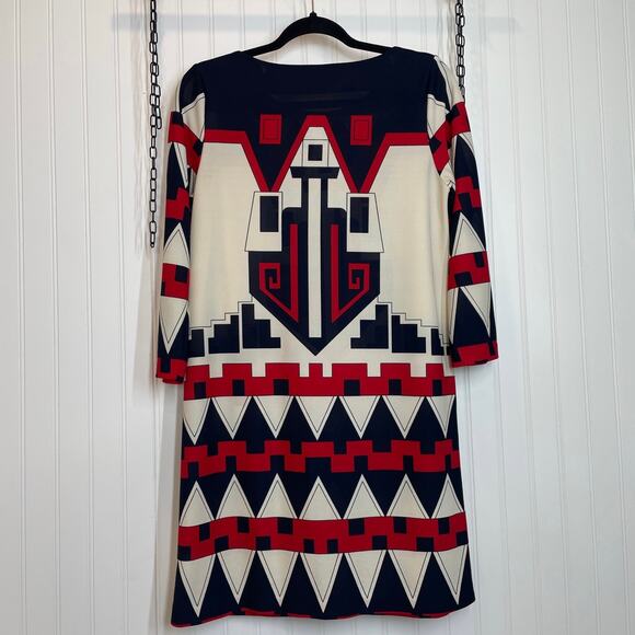 Tibi Multicolor Aztec Long Sleeve Mini Shift Dress Size M - Picture 2 of 7